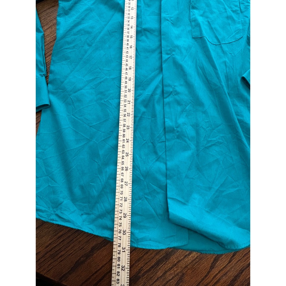 Arrow Mens Teal Blue Poplin Dress Shirt Classic Fit Wrinkle Free 14.5 32/33 - Picture 3 of 6